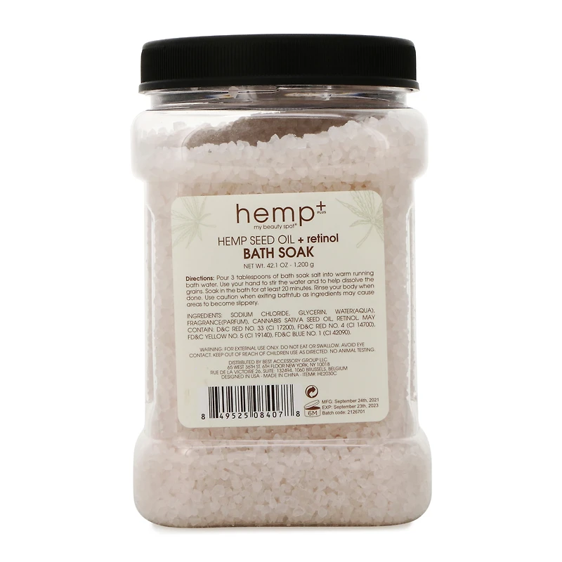 hemp+ bath soak, hemp oil & retinol 42oz