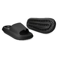 ladies black puff slide sandals