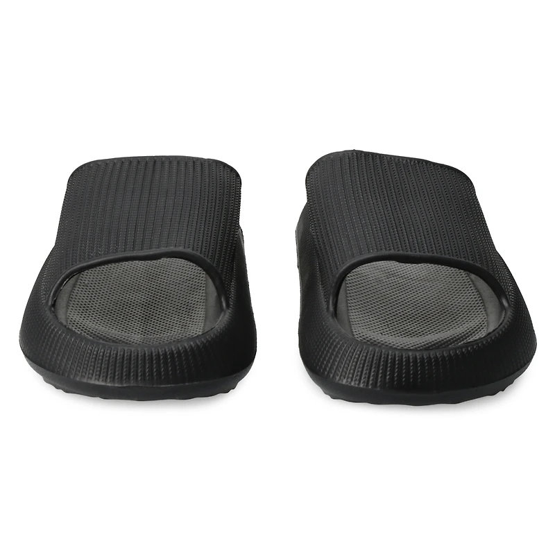 ladies black puff slide sandals