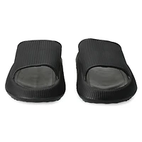 ladies black puff slide sandals