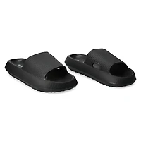 ladies black puff slide sandals