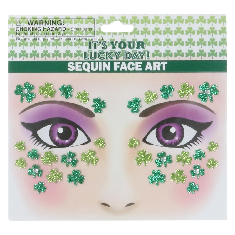 st. patrick's day shamrock sequin face art gems