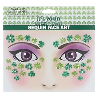 st. patrick's day shamrock sequin face art gems