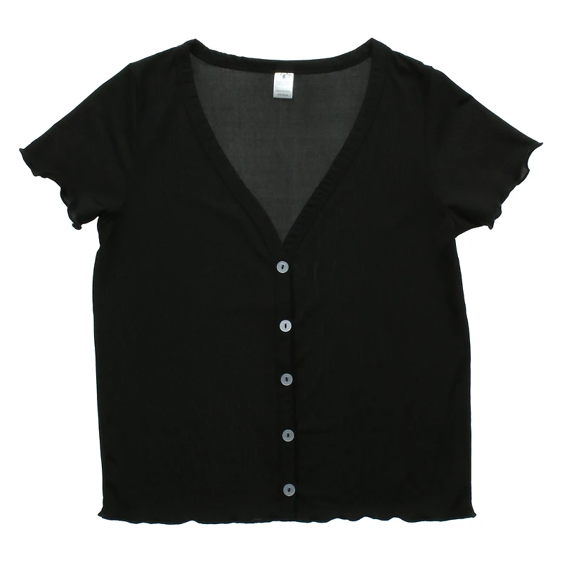 blue ribbed button-up top - small