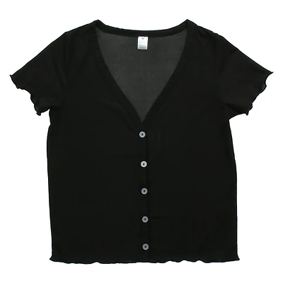 blue ribbed button-up top - small