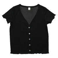 blue ribbed button-up top - small