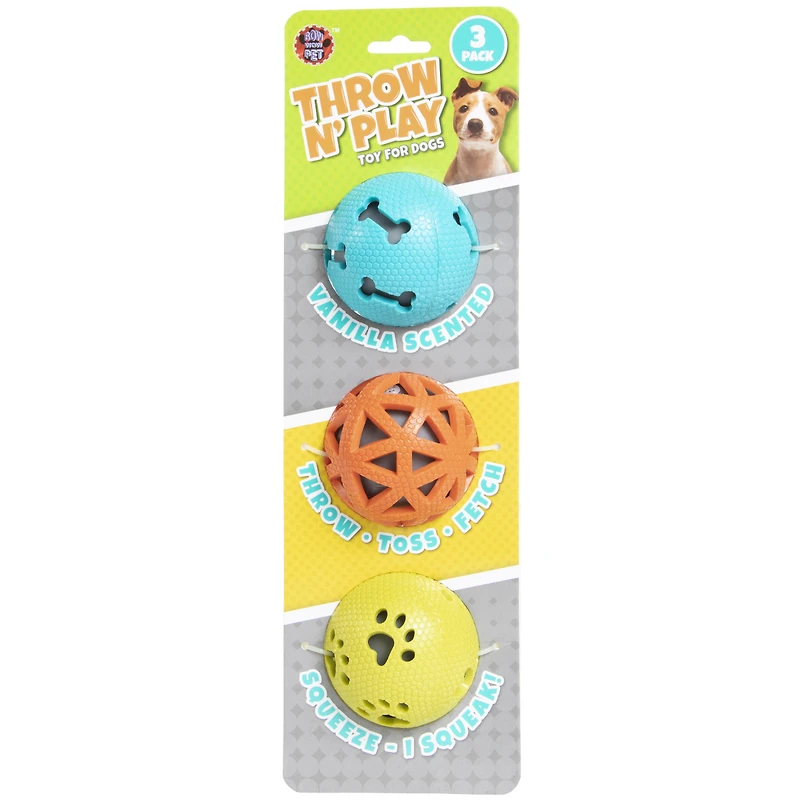 Throw N' Play Squeaky Ball Dog Toy 3-Pack