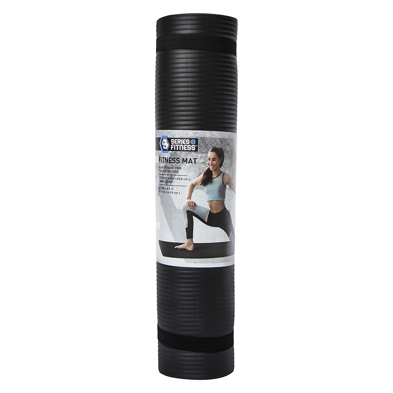 series-8 fitness™ extra thick gray yoga mat with carrying strap 68in x 24in 0.3in