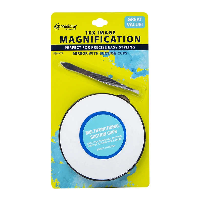 10x magnifying mirror with suction cup & tweezers
