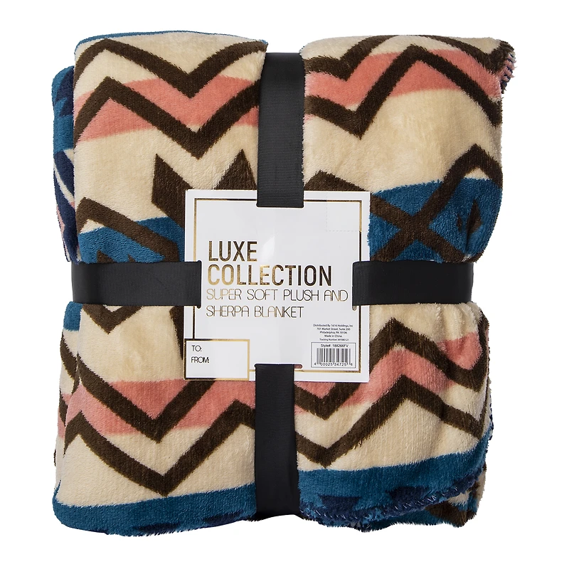 reversible plaid sherpa blanket 50in x 60in