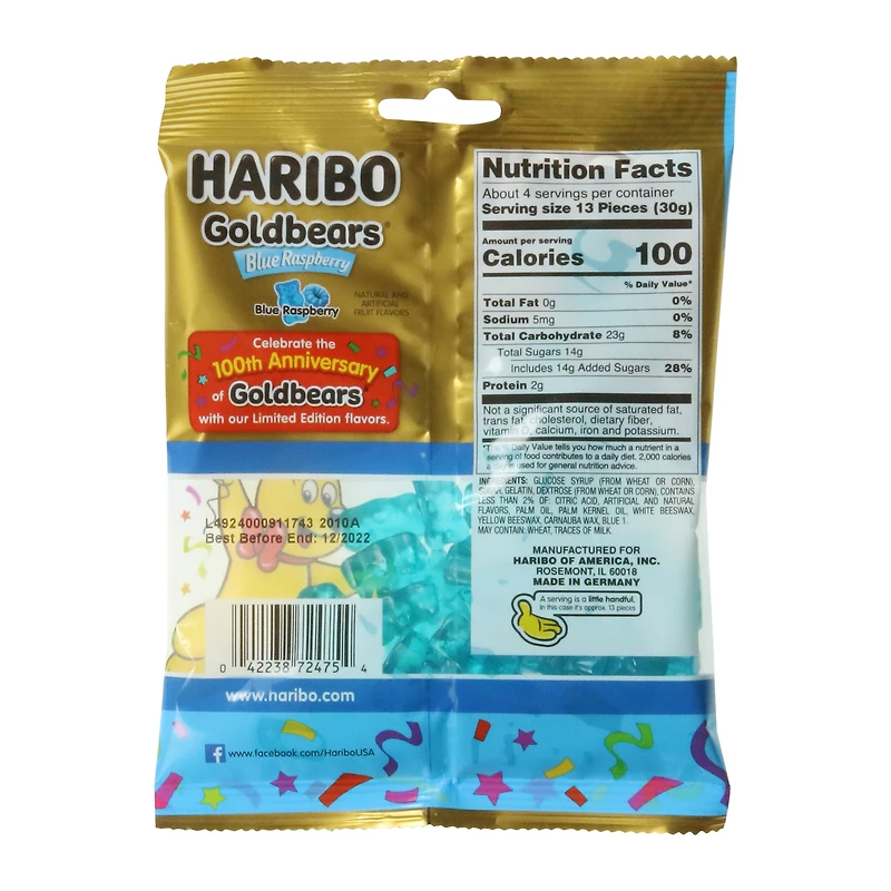 Haribo® 100Th Anniversary Blue Raspberry Goldbears® 4oz