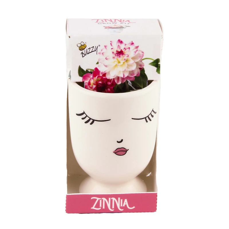 zinnia grow kit in pretty lady planter