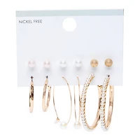 pearl + gold hoops & stud earrings 6-pair set