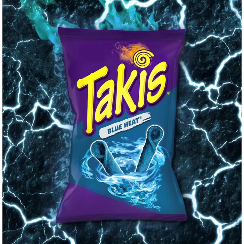 Takis blue heat rolled tortilla chips, hot chili pepper artificially flavored, 9.9oz bag