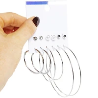 silver hoops & stud earrings 6-pairs