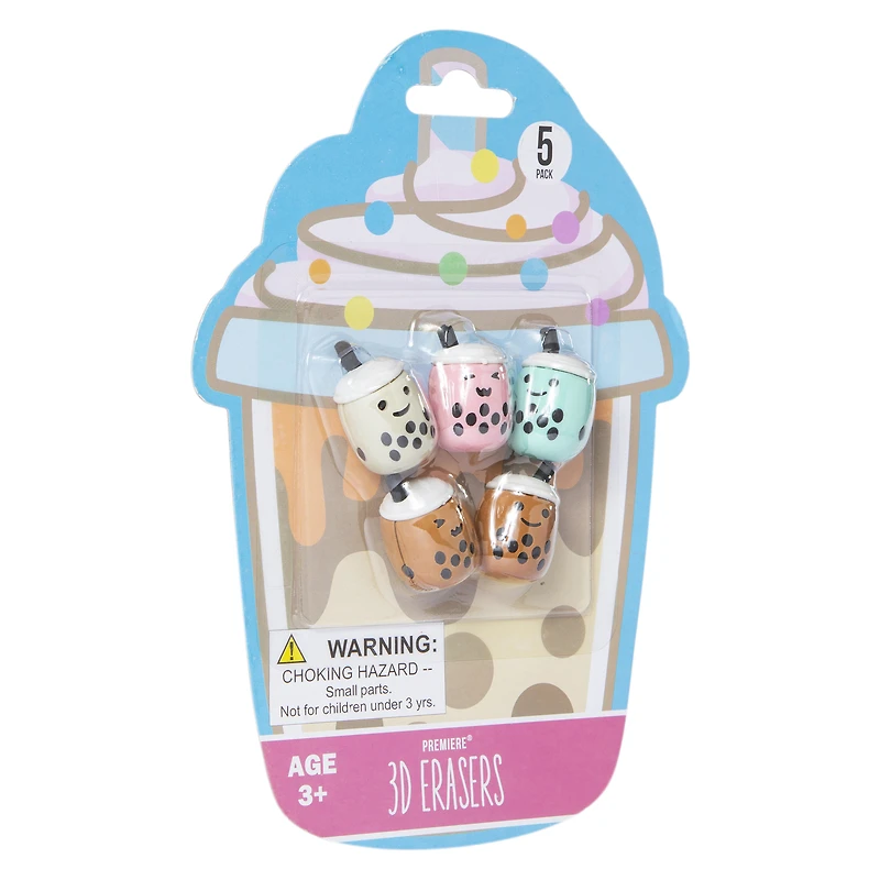 boba tea 3D erasers 5-count set