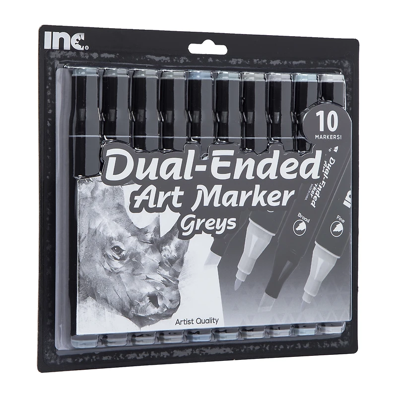 dual-ended art marker 10-count set, greys