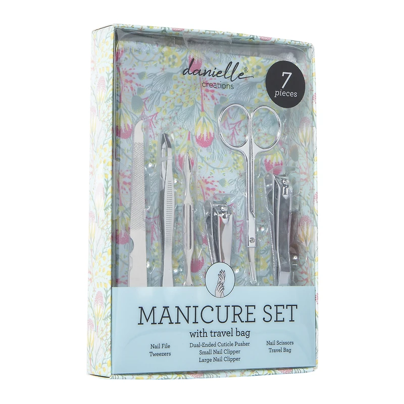 7-piece manicure set with travel bag - pink marble