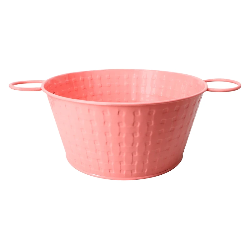 metal woven easter basket 10in x 4.5in - coral