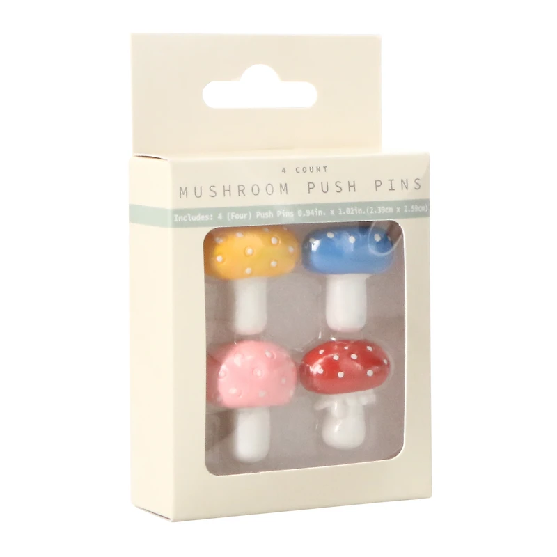 whimsical push pins 4-count - mushroom