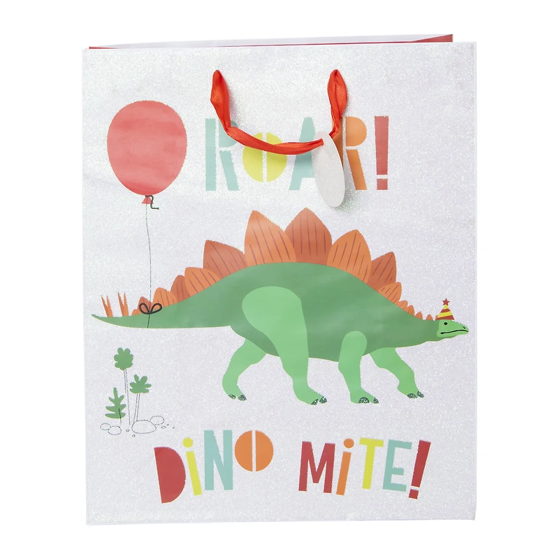 large glitter gift bag - dino mite! dinosaur