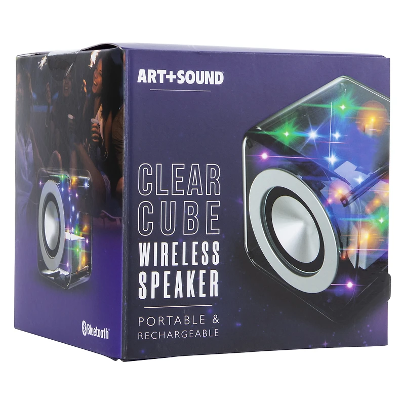 clear cube bluetooth® speaker with LED lights