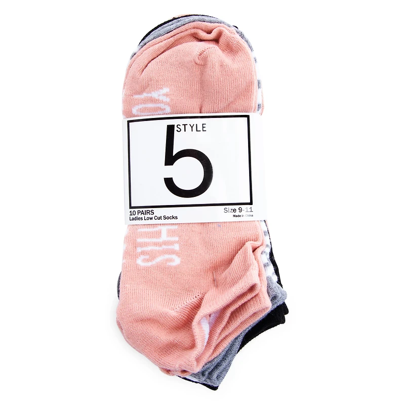 low cut ankle socks with quotes 10-pack