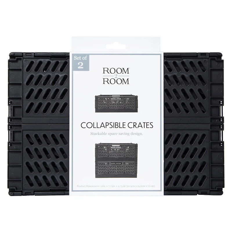 collapsible crate bins 2-pack - grey