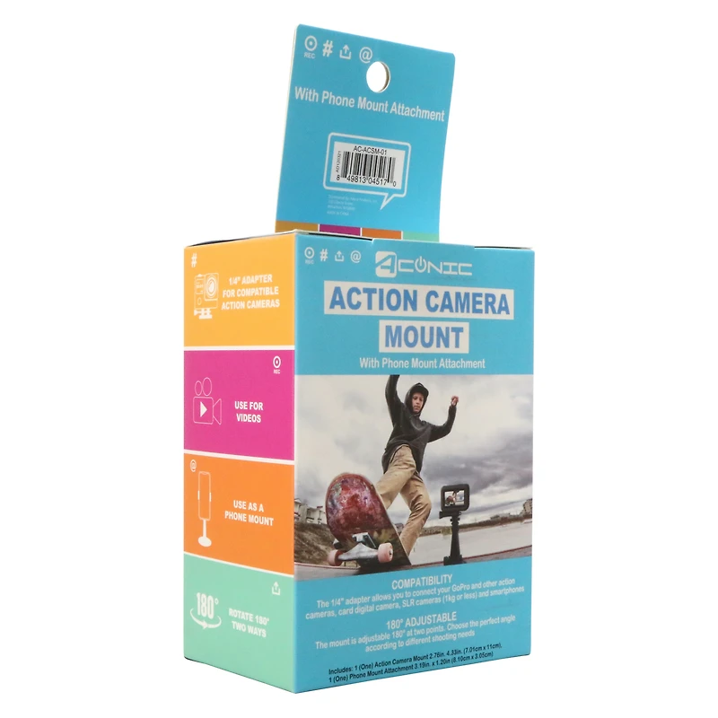 action camera mount w/ phone mount attachment