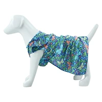 blue butterfly print pet dress with ruffle