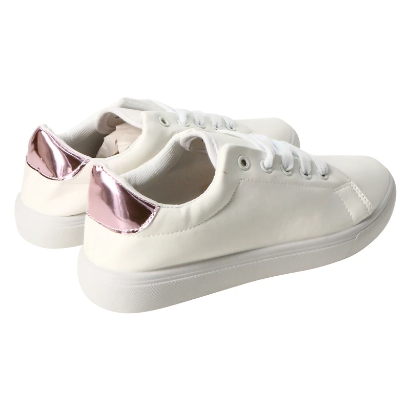 ladies metallic pink faux leather sneakers
