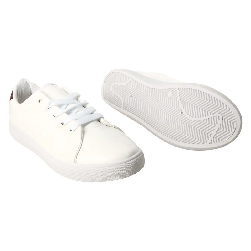 ladies metallic pink faux leather sneakers