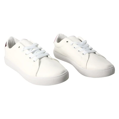 ladies metallic pink faux leather sneakers