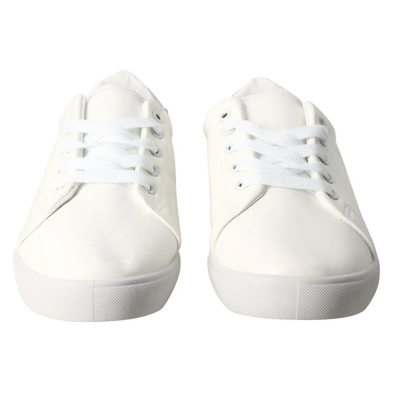 ladies metallic pink faux leather sneakers