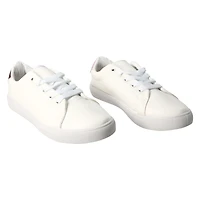 ladies metallic pink faux leather sneakers