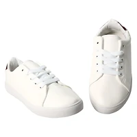 ladies metallic pink faux leather sneakers