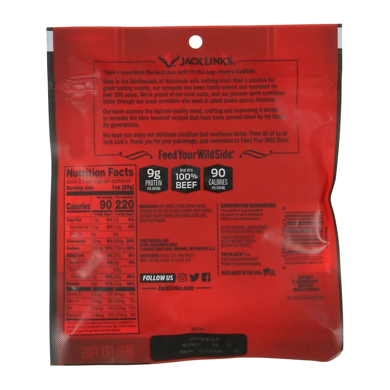 jack link’s® sweet & hot beef jerky 2.6oz resealable bag