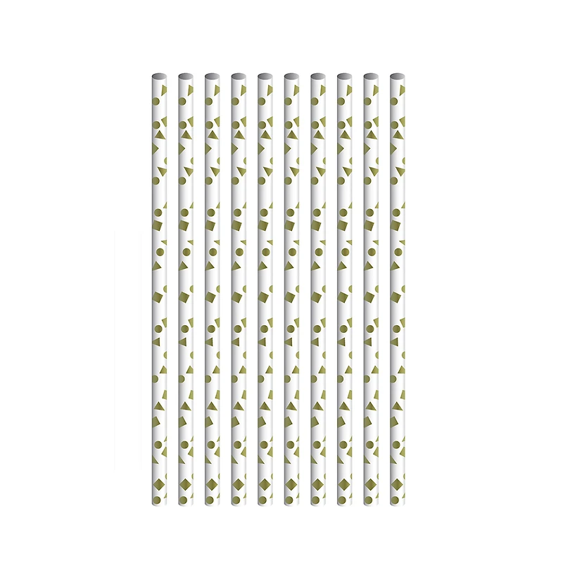 Gold Foil Geometric Print Paper Straws 10-Count