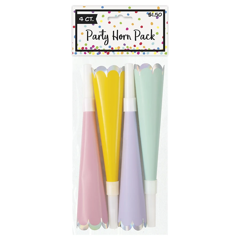 Scalloped Foil Party Horns 4-Count