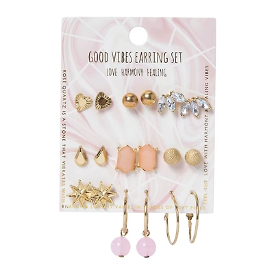 6-Pair Gold Earrings Set, Studs & Hoops