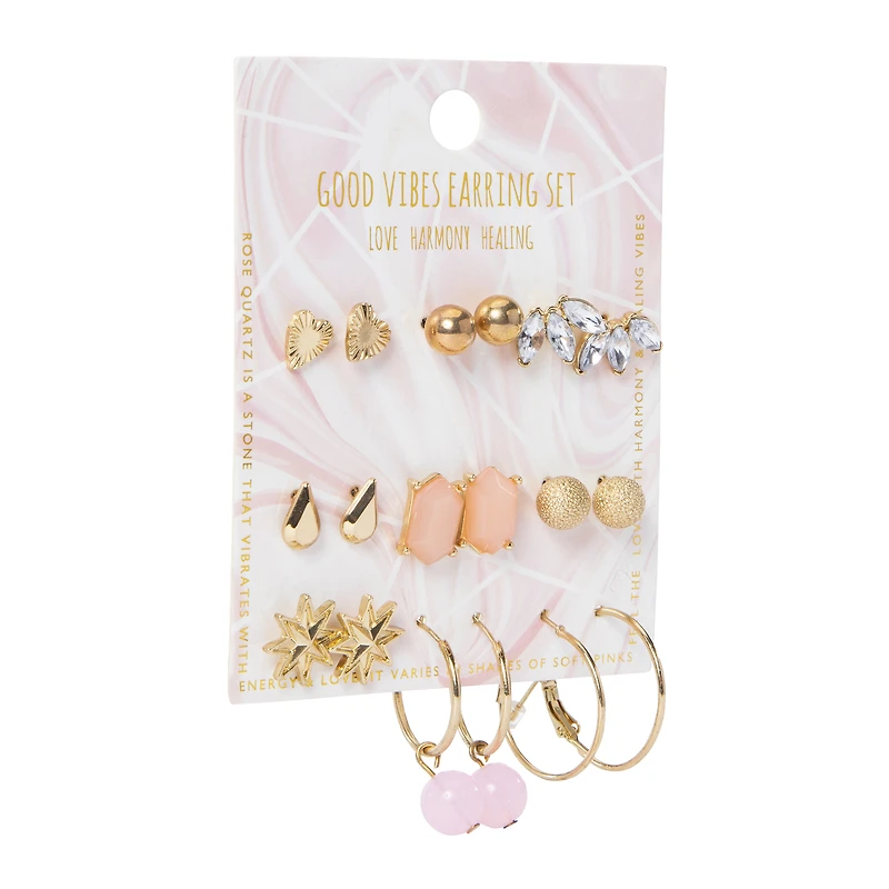 6-Pair Gold Earrings Set, Studs & Hoops