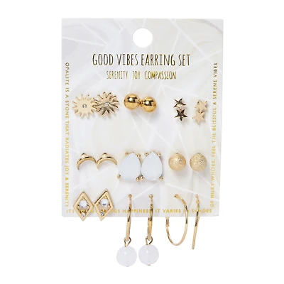 6-pair gold earrings set, studs & hoops