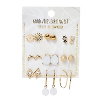 6-pair gold earrings set, studs & hoops