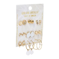 6-pair gold earrings set, studs & hoops