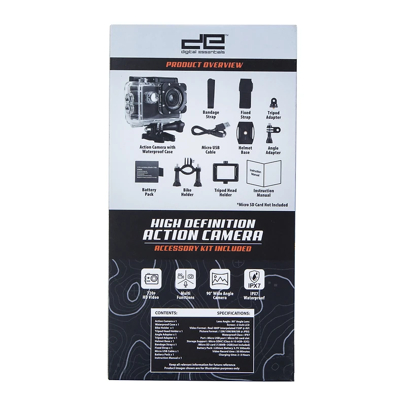 high definition action camera w/ accessories kit