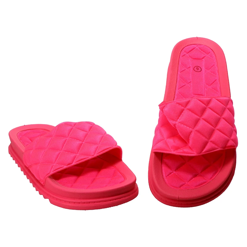 Ladies Black Quilted Slide Sandals