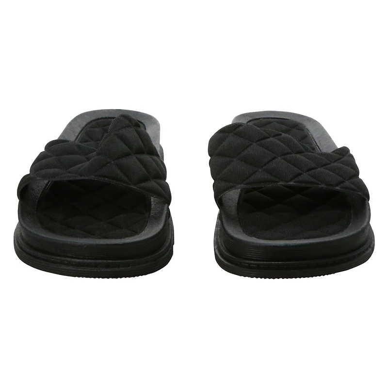 ladies green quilted slide sandals