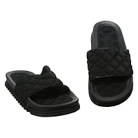 ladies green quilted slide sandals