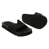 ladies green quilted slide sandals