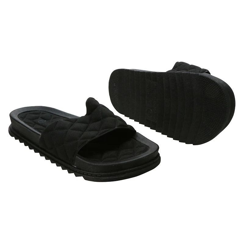 ladies green quilted slide sandals